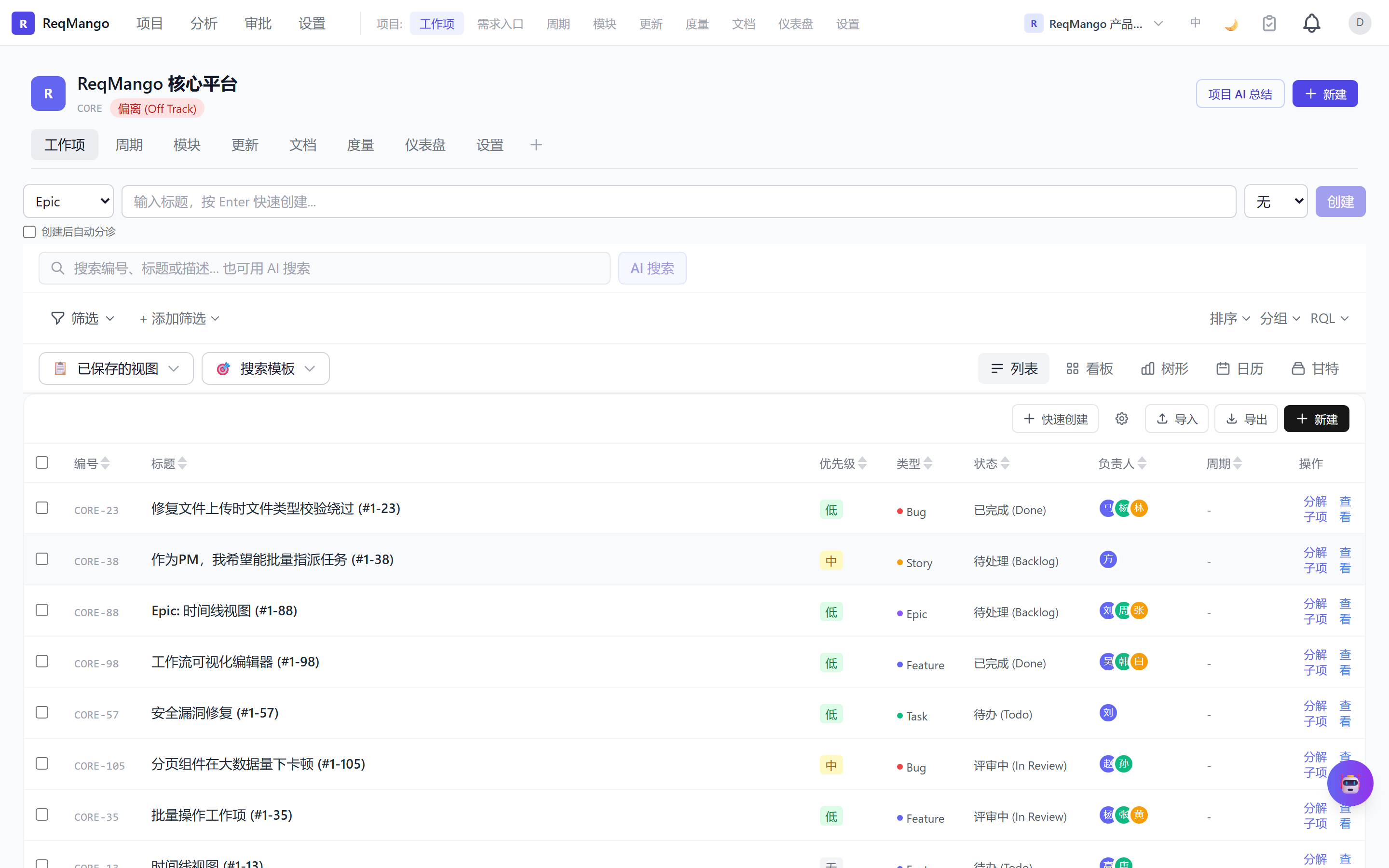 工作项列表